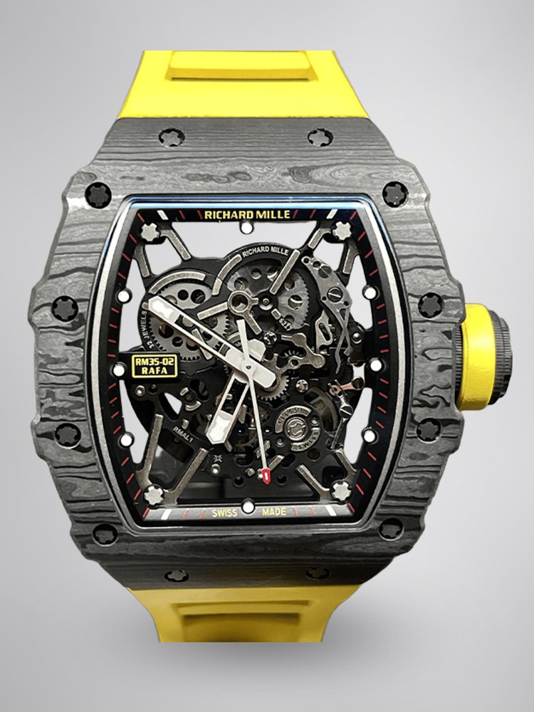 79c38854d962df8298b8a84c95b25e57.jpg Swiss Replica Richard Mille RM 35-02 Watch For Men – Skeleton Dial, Yellow Rubber Strap, Luxury Sport Design - Image 1