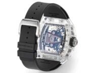 Replica Richard Mille RM 38-02 Pink Themed Crystal Skeleton Tourbillon Black Rubber Strap Watch - Image 8