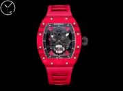 Best Richard Mille RM52-01 Replica - Red Rubber Strap, Skeleton Dial, Swiss Tourbillon, Carbon Fiber Case - Image 2