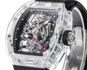 Replica Richard Mille RM 38-02 Pink Themed Crystal Skeleton Tourbillon Black Rubber Strap Watch - Image 5