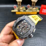 Best Swiss Replica Richard Mille RM 011 Skeleton Dial Watch – Carbon Fiber Case, Yellow Rubber Strap - Image 5