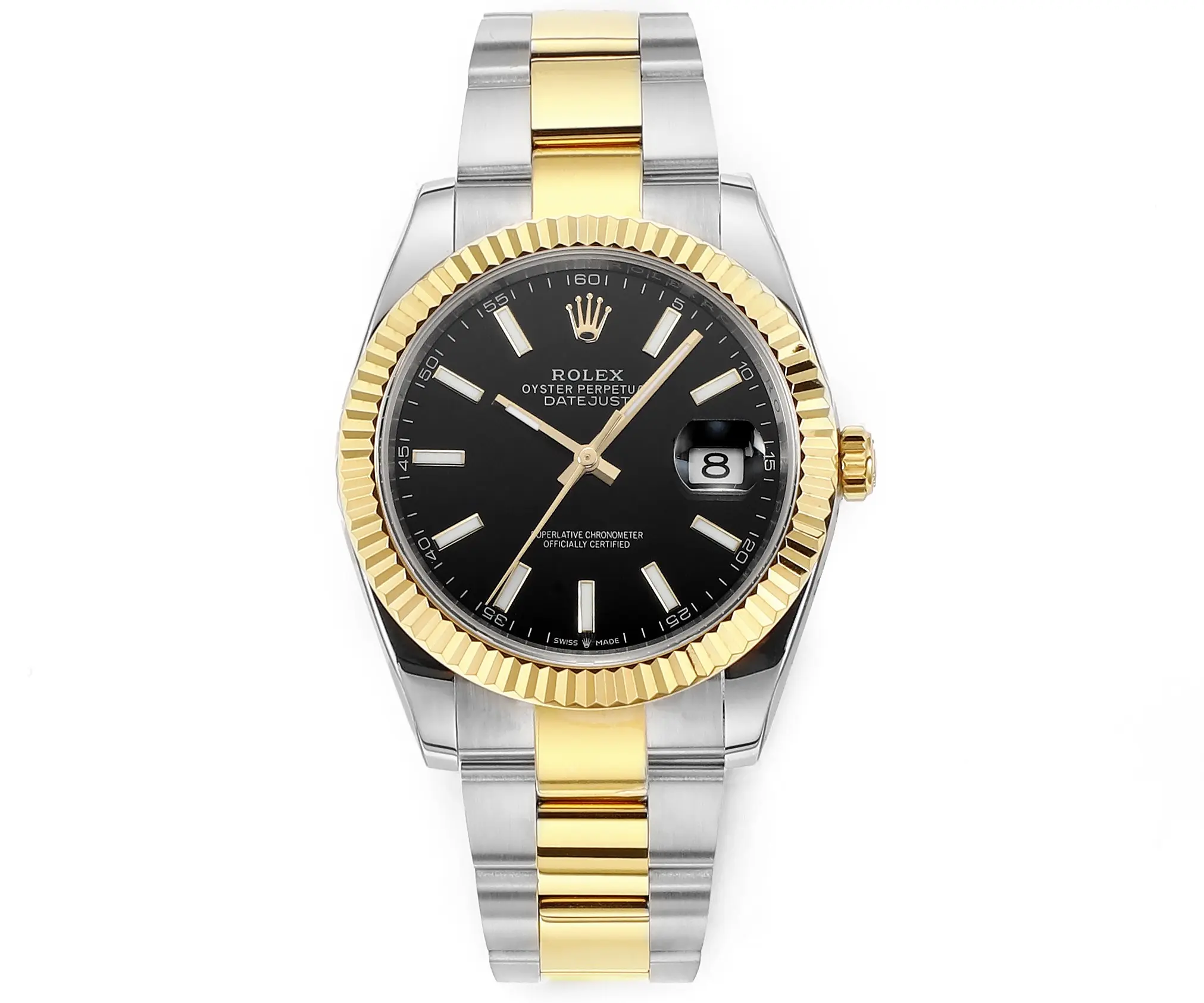 Rolex Datejust 41mm Watch – Two-Tone Gold/Steel, Black Dial, Fluted Bezel