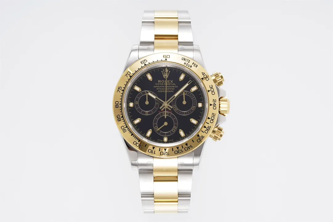 Rolex Daytona 4130 – Two-Tone Gold/Steel, Black Dial, Luxury Chronograph