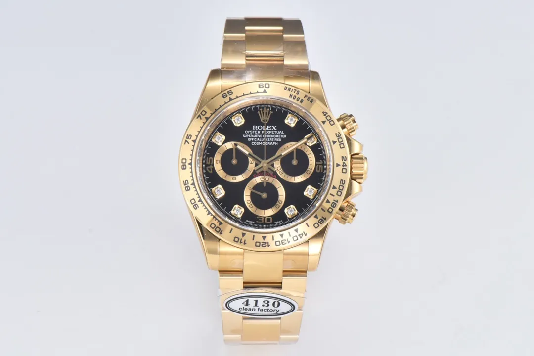 src_0-209.webp Rolex Daytona Watch – Black Enamel Dial with Moissanite Stones - Image 1
