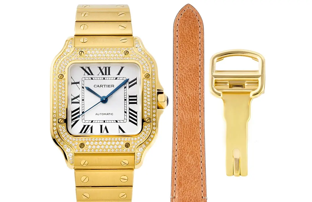 src_0-38.webp Cartier Santos de Cartier Watch Gold White - Image 1