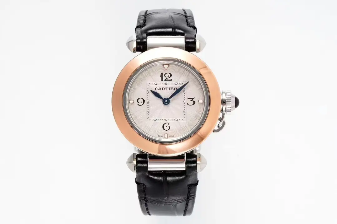 src_0-44.webp Cartier Pasha de Cartier Watch Rose Gold Black Leather - Image 1